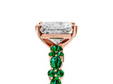 Rose gold Radiant Cut Diamond Side Stone Solitaire Ring with Round with Emerald side stone and Four-Prong Setting_24