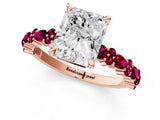 Rose gold Radiant Cut Diamond Side Stone Solitaire Ring with Round with Garnet side stone and Four-Prong Setting_1
