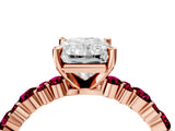 Rose gold Radiant Cut Diamond Side Stone Solitaire Ring with Round with Garnet side stone and Four-Prong Setting_4