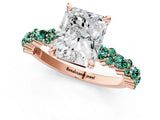 Rose gold Radiant Cut Diamond Side Stone Solitaire Ring with Round with Green Sapphire side stone and Four-Prong Setting_1
