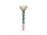 Rose gold Radiant Cut Diamond Side Stone Solitaire Ring with Round with Green Sapphire side stone and Four-Prong Setting_2