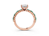 Rose gold Radiant Cut Diamond Side Stone Solitaire Ring with Round with Green Sapphire side stone and Four-Prong Setting_3