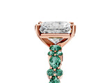 Rose gold Radiant Cut Diamond Side Stone Solitaire Ring with Round with Green Sapphire side stone and Four-Prong Setting_5