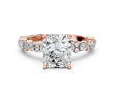 Rose gold Radiant Cut Diamond Side Stone Solitaire Ring with Round with Moissanite side stone and Four-Prong Setting