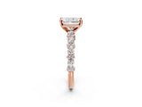 Rose gold Radiant Cut Diamond Side Stone Solitaire Ring with Round with Moissanite side stone and Four-Prong Setting_2