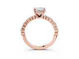 Rose gold Radiant Cut Diamond Side Stone Solitaire Ring with Round with Moissanite side stone and Four-Prong Setting_3