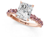 Rose gold Radiant Cut Diamond Side Stone Solitaire Ring with Round with Morganite side stone and Four-Prong Setting_1