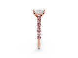 Rose gold Radiant Cut Diamond Side Stone Solitaire Ring with Round with Morganite side stone and Four-Prong Setting_2
