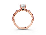 Rose gold Radiant Cut Diamond Side Stone Solitaire Ring with Round with Morganite side stone and Four-Prong Setting_3