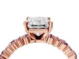 Rose gold Radiant Cut Diamond Side Stone Solitaire Ring with Round with Morganite side stone and Four-Prong Setting_4