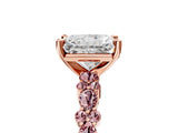 Rose gold Radiant Cut Diamond Side Stone Solitaire Ring with Round with Morganite side stone and Four-Prong Setting_5