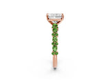 Rose gold Radiant Cut Diamond Side Stone Solitaire Ring with Round with Peridot side stone and Four-Prong Setting_20