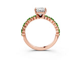 Rose gold Radiant Cut Diamond Side Stone Solitaire Ring with Round with Peridot side stone and Four-Prong Setting_21