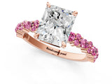 Rose gold Radiant Cut Diamond Side Stone Solitaire Ring with Round with Pink Sapphire side stone and Four-Prong Setting_1