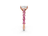 Rose gold Radiant Cut Diamond Side Stone Solitaire Ring with Round with Pink Sapphire side stone and Four-Prong Setting_2