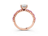 Rose gold Radiant Cut Diamond Side Stone Solitaire Ring with Round with Pink Sapphire side stone and Four-Prong Setting_3