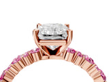 Rose gold Radiant Cut Diamond Side Stone Solitaire Ring with Round with Pink Sapphire side stone and Four-Prong Setting_4