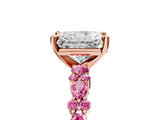 Rose gold Radiant Cut Diamond Side Stone Solitaire Ring with Round with Pink Sapphire side stone and Four-Prong Setting_5