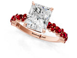 Rose gold Radiant Cut Diamond Side Stone Solitaire Ring with Round with Ruby side stone and Four-Prong Setting_1
