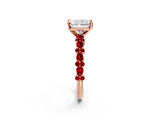 Rose gold Radiant Cut Diamond Side Stone Solitaire Ring with Round with Ruby side stone and Four-Prong Setting_2