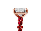 Rose gold Radiant Cut Diamond Side Stone Solitaire Ring with Round with Ruby side stone and Four-Prong Setting_5