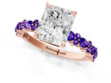 Rose gold Radiant Cut Diamond Side Stone Solitaire Ring with Round with Tanzanite side stone and Four-Prong Setting_1