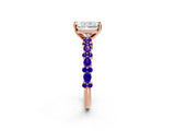 Rose gold Radiant Cut Diamond Side Stone Solitaire Ring with Round with Tanzanite side stone and Four-Prong Setting_2