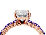 Rose gold Radiant Cut Diamond Side Stone Solitaire Ring with Round with Tanzanite side stone and Four-Prong Setting_4