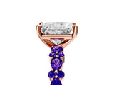 Rose gold Radiant Cut Diamond Side Stone Solitaire Ring with Round with Tanzanite side stone and Four-Prong Setting_5