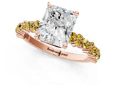 Rose gold Radiant Cut Diamond Side Stone Solitaire Ring with Round with Yellow Sapphire side stone and Four-Prong Setting_1