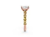 Rose gold Radiant Cut Diamond Side Stone Solitaire Ring with Round with Yellow Sapphire side stone and Four-Prong Setting_2