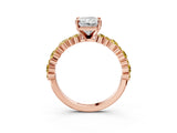 Rose gold Radiant Cut Diamond Side Stone Solitaire Ring with Round with Yellow Sapphire side stone and Four-Prong Setting_3