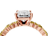 Rose gold Radiant Cut Diamond Side Stone Solitaire Ring with Round with Yellow Sapphire side stone and Four-Prong Setting_4