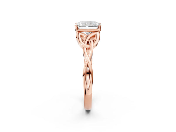Rose gold Radiant Cut Diamond Solitaire Celtic Knot Ring with Four-Prong Setting