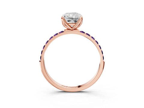 Rose gold Radiant Cut Diamond Solitaire Engagement Ring with Round with Amethyst side stone Pavé Band and Prong Setting_3