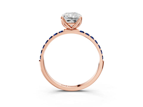 Rose gold Radiant Cut Diamond Solitaire Engagement Ring with Round with Blue Sapphire side stone Pavé Band and Prong Setting_3