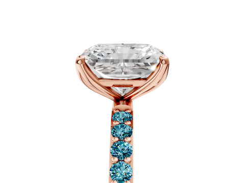 Rose gold Radiant Cut Diamond Solitaire Engagement Ring with Round with Blue Topaz side stone Pavé Band and Prong Setting_5