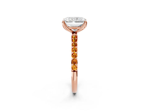 Rose gold Radiant Cut Diamond Solitaire Engagement Ring with Round with Citrine side stone Pavé Band and Prong Setting_2