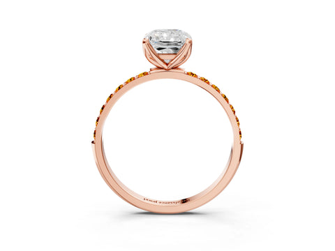 Rose gold Radiant Cut Diamond Solitaire Engagement Ring with Round with Citrine side stone Pavé Band and Prong Setting_3