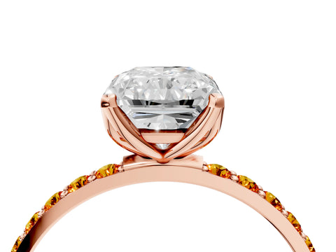 Rose gold Radiant Cut Diamond Solitaire Engagement Ring with Round with Citrine side stone Pavé Band and Prong Setting_4