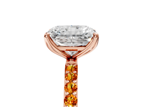 Rose gold Radiant Cut Diamond Solitaire Engagement Ring with Round with Citrine side stone Pavé Band and Prong Setting_5