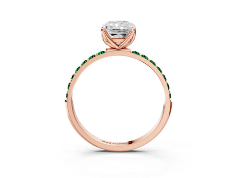 Rose gold Radiant Cut Diamond Solitaire Engagement Ring with Round with Emerald side stone Pavé Band and Prong Setting_3