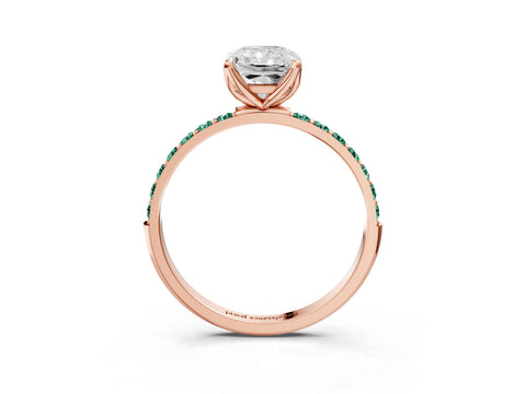 Rose gold Radiant Cut Diamond Solitaire Engagement Ring with Round with Green Sapphire side stone Pavé Band and Prong Setting_3