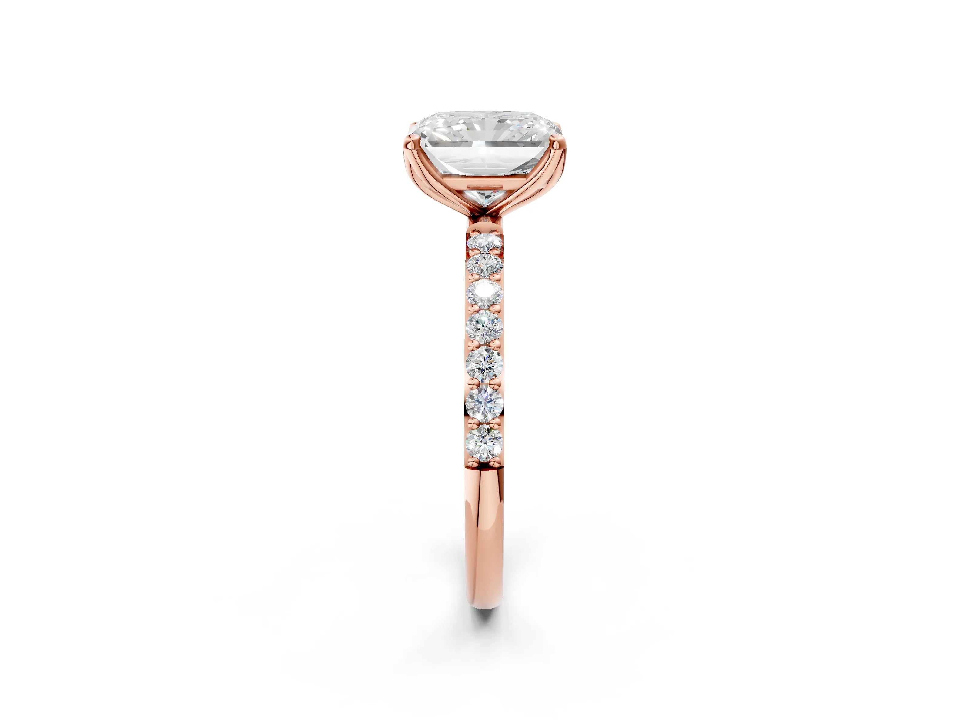Rose gold Radiant Cut Diamond Solitaire Engagement Ring with Round with Moissanite side stone Pavé Band and Prong Setting_2