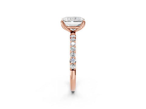 Rose gold Radiant Cut Diamond Solitaire Engagement Ring with Round with Moissanite side stone Pavé Band and Prong Setting_2