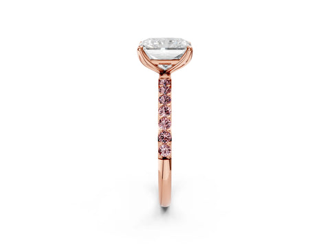 Rose gold Radiant Cut Diamond Solitaire Engagement Ring with Round with Morganite side stone Pavé Band and Prong Setting_2