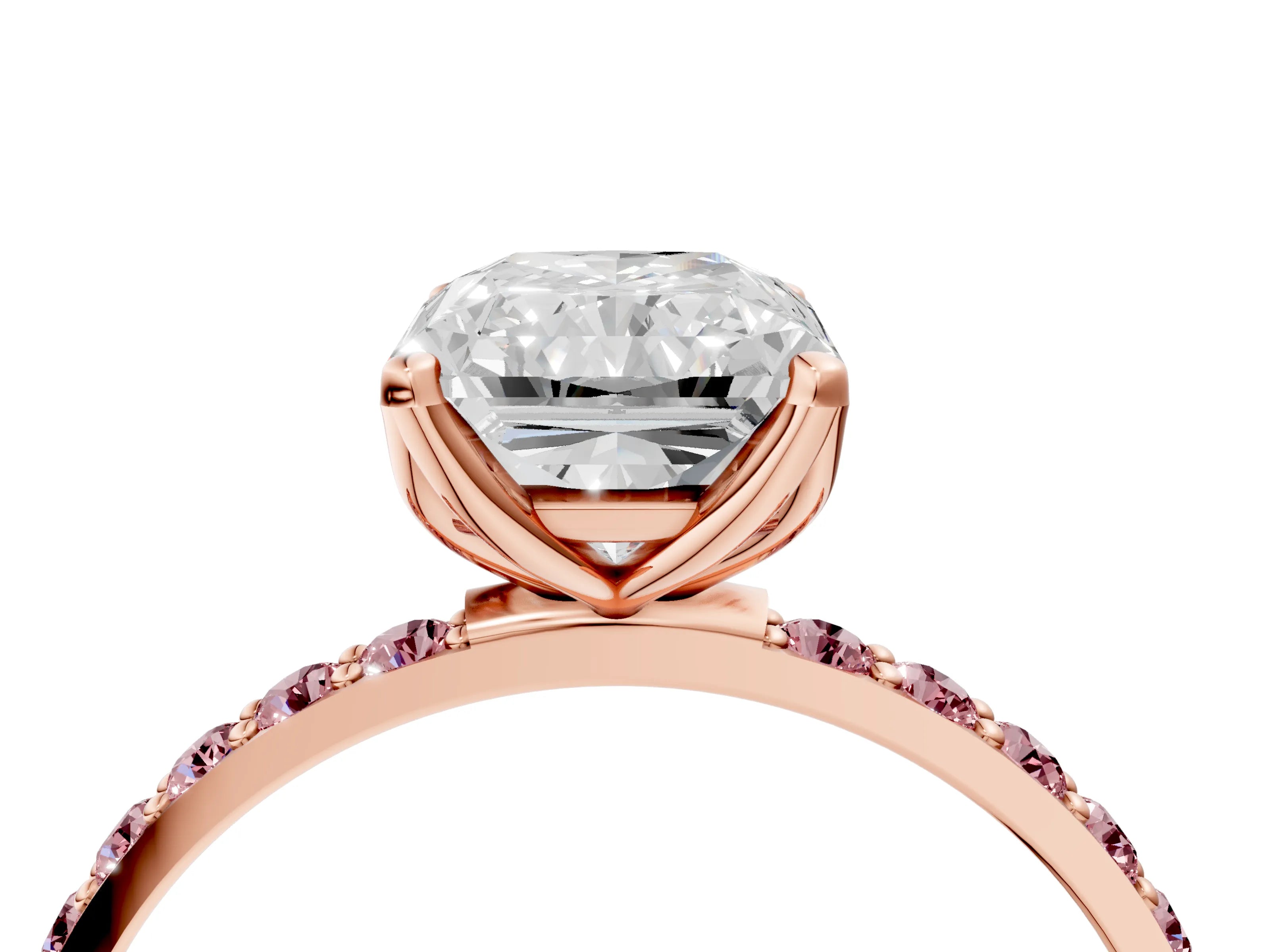 Rose gold Radiant Cut Diamond Solitaire Engagement Ring with Round with Morganite side stone Pavé Band and Prong Setting_4