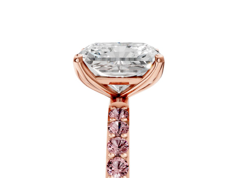 Rose gold Radiant Cut Diamond Solitaire Engagement Ring with Round with Morganite side stone Pavé Band and Prong Setting_5