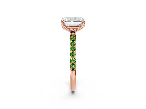 Rose gold Radiant Cut Diamond Solitaire Engagement Ring with Round with Peridot side stone Pavé Band and Prong Setting_2