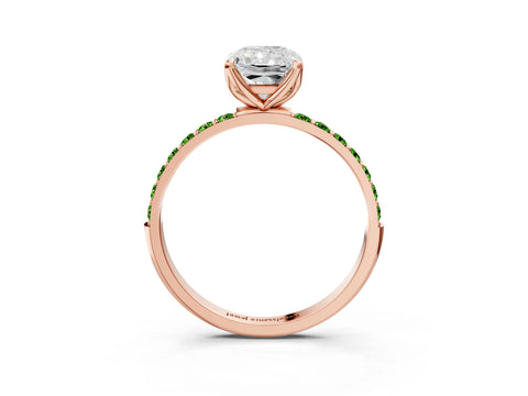 Rose gold Radiant Cut Diamond Solitaire Engagement Ring with Round with Peridot side stone Pavé Band and Prong Setting_3